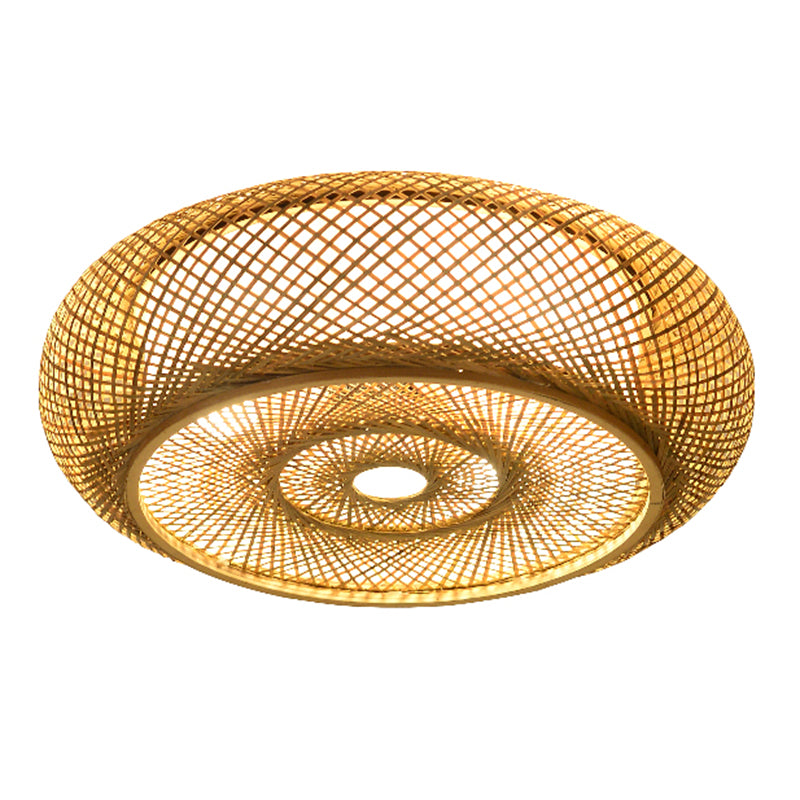 Plafonnier tissé en bambou, style asiatique, luminaire simple, beige