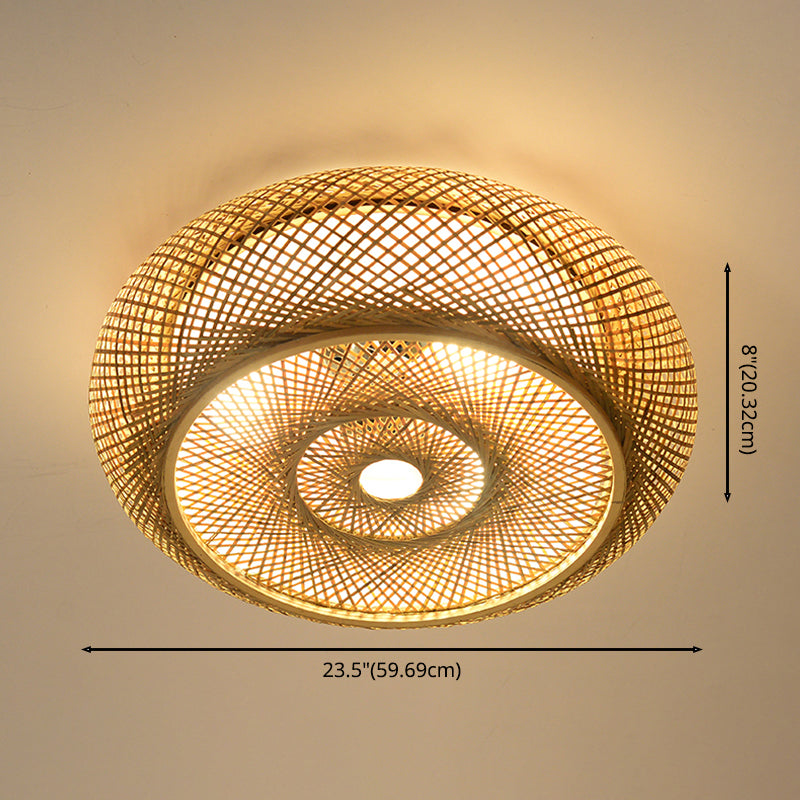Plafonnier tissé en bambou, style asiatique, luminaire simple, beige