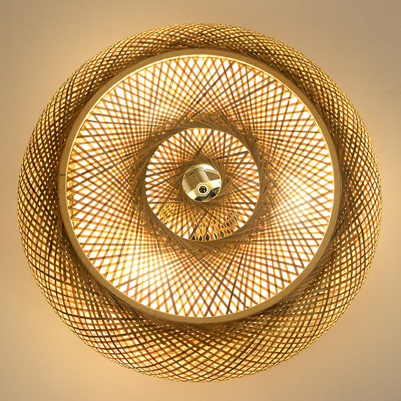 Plafonnier tissé en bambou, style asiatique, luminaire simple, beige