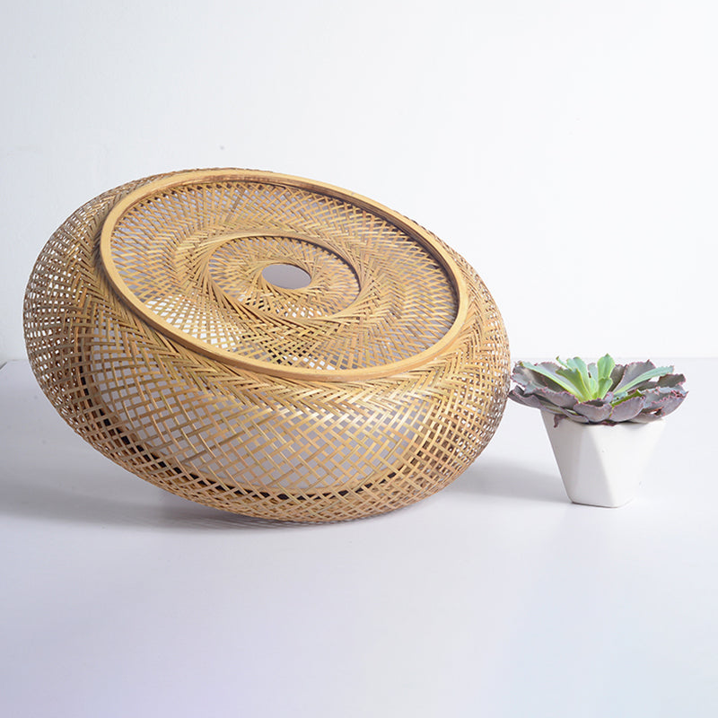 Plafonnier tissé en bambou, style asiatique, luminaire simple, beige