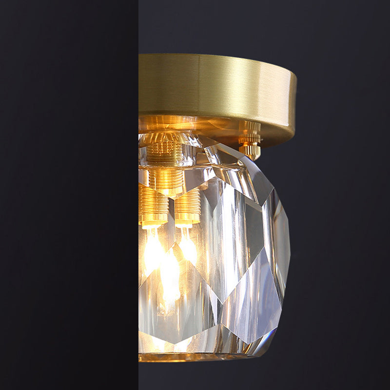 Modern Copper Lamps 1 Head Ceiling Light Glass Lampshade Living Room Flush Mount Lighting