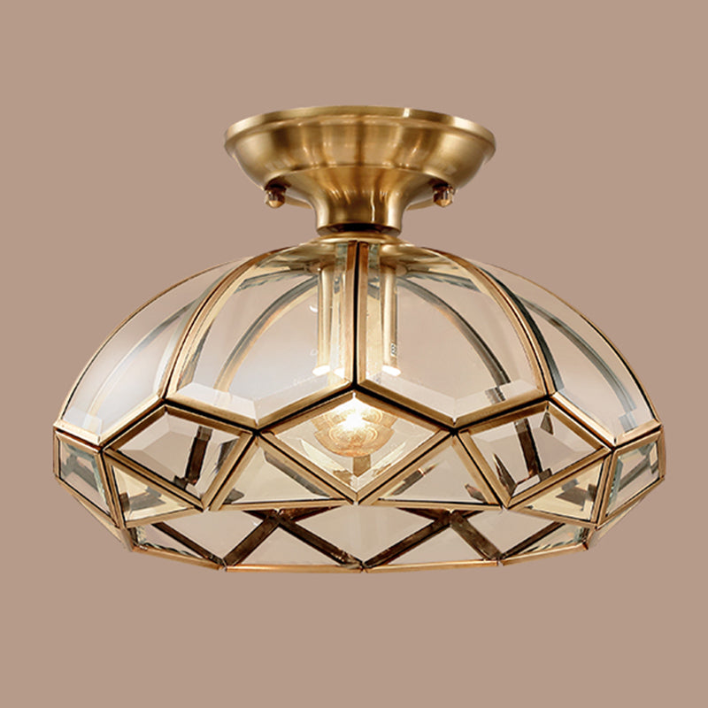 Vintage Flush Mount Ceiling Light Glass Lampshade Brass Hallway Lighting