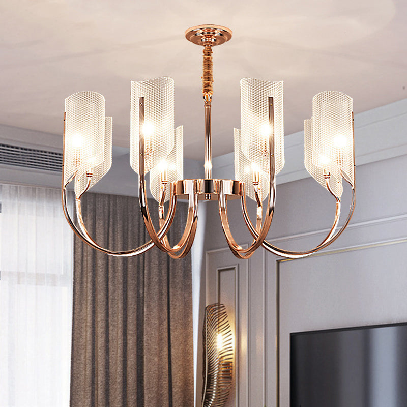 Araña de araña de estilo posmoderno de oro rosa con textura de diamante de brazo de ángulo ajuste de iluminación de sombra acrílica para sala de estar