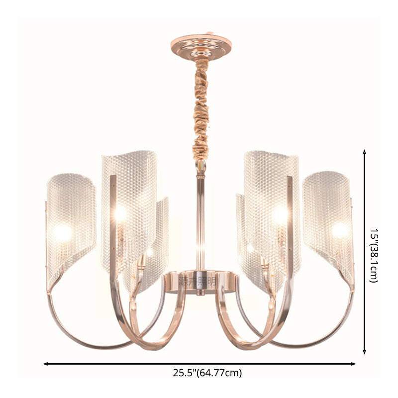 Araña de araña de estilo posmoderno de oro rosa con textura de diamante de brazo de ángulo ajuste de iluminación de sombra acrílica para sala de estar