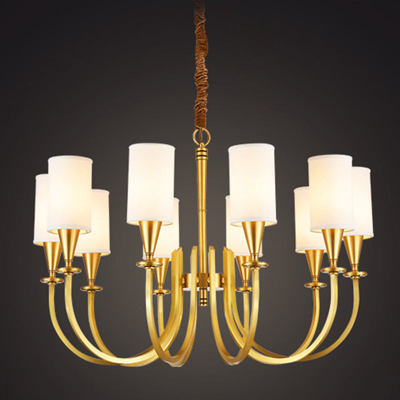 Brass American Traditional Style Chandelier Cylindrical Fabric Shade Dining Room Lighting Ayémordage avec chaîne de suspension réglable de 19,6 "
