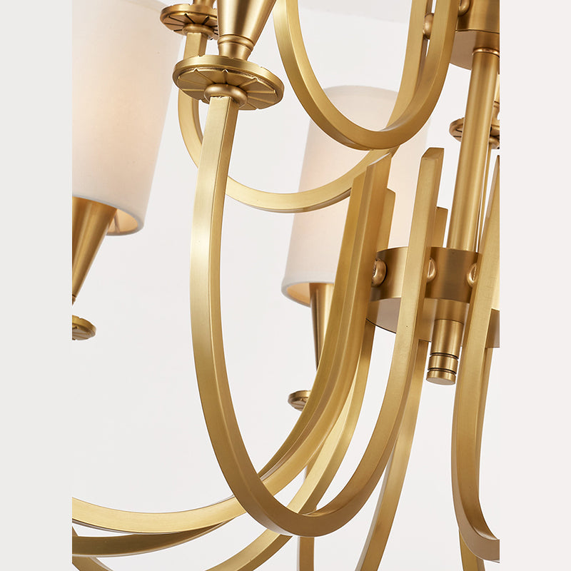 Brass American Traditional Style Chandelier Cylindrical Fabric Shade Dining Room Lighting Fixture with 19.6" Adjustable Suspension Chain