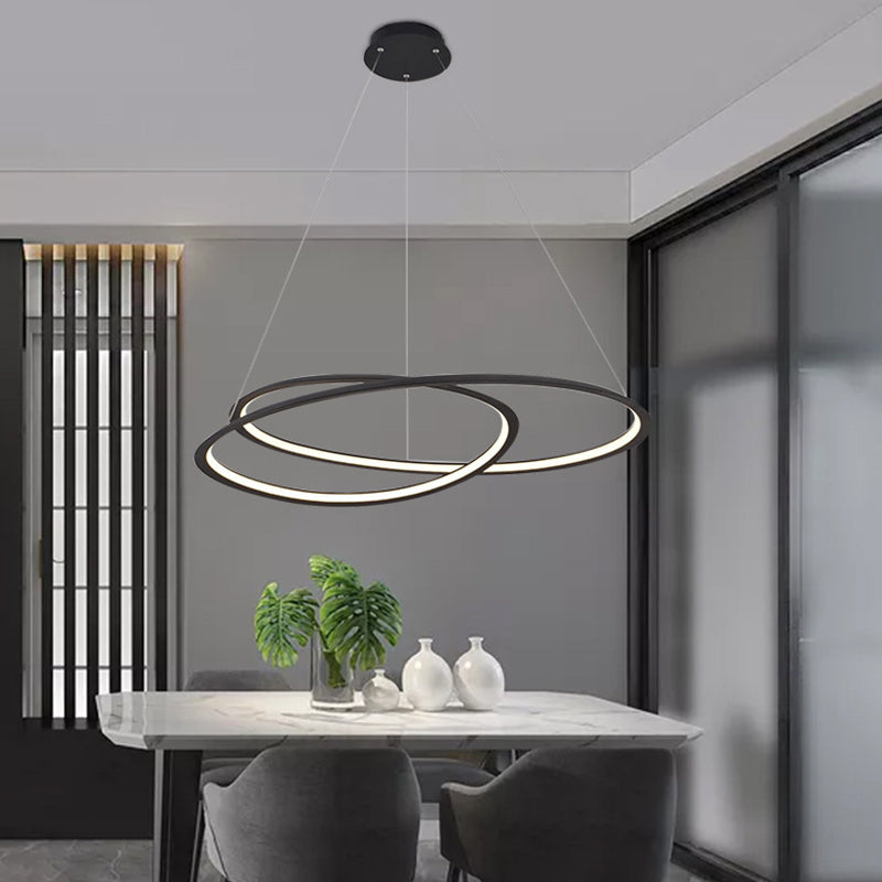 Living Room LED Chandelier Pendant Light Modern Black Chandelier Lighting with Spiral Metal Shade