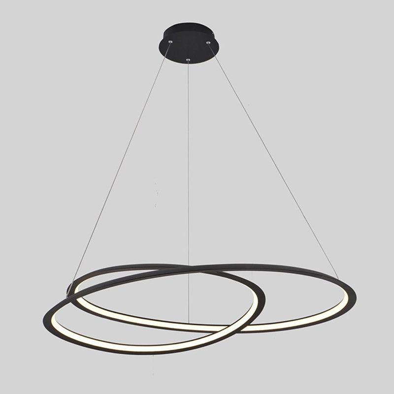 Living Room LED Chandelier Pendant Light Modern Black Chandelier Lighting with Spiral Metal Shade