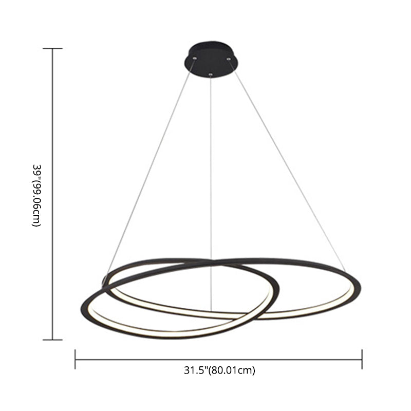 Living Room LED Chandelier Pendant Light Modern Black Chandelier Lighting with Spiral Metal Shade