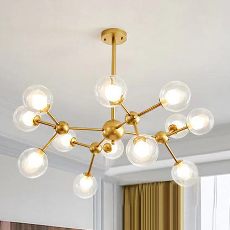 Candelera de la sala de estar de forma molecular Tombra de globo de vidrio transparente Simplicidad contemporánea Estilo de iluminación Colgante
