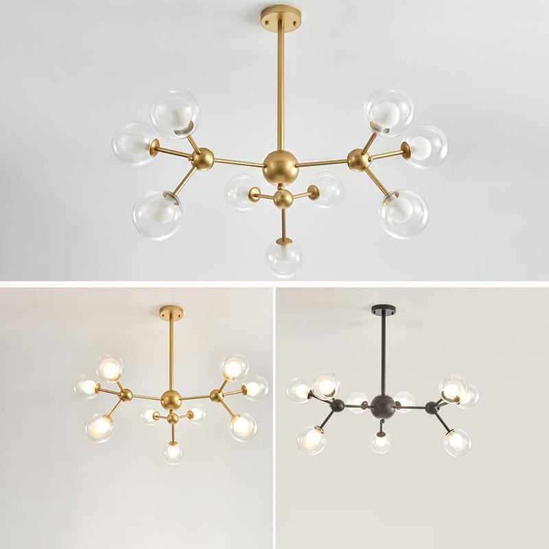 Candelera de la sala de estar de forma molecular Tombra de globo de vidrio transparente Simplicidad contemporánea Estilo de iluminación Colgante