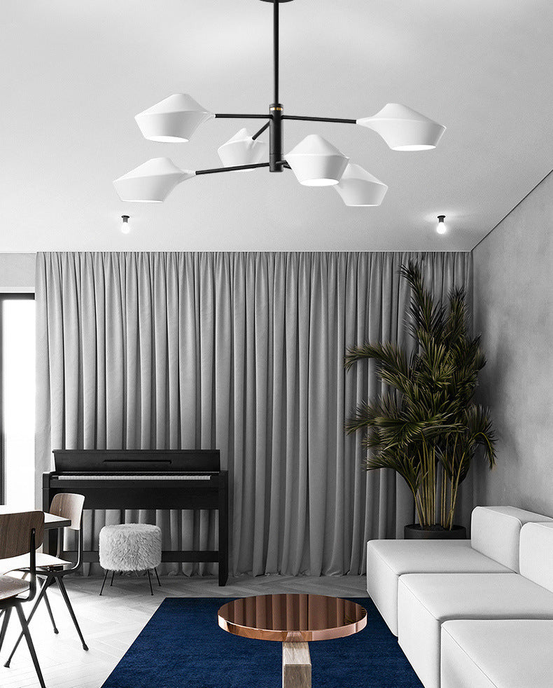 Estilo posmoderno Minimalismo Iluminación Candelier blanca Acrílica Geométrica Suminosa luz de suspensión Luz con caña de colgar ajustable de 19,6 "