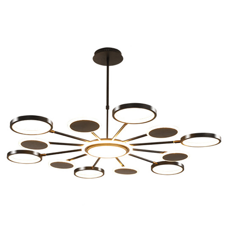 Accesorio de iluminación colgante de círculo acrílico Estilo moderno LED Black Hanging Chandelier