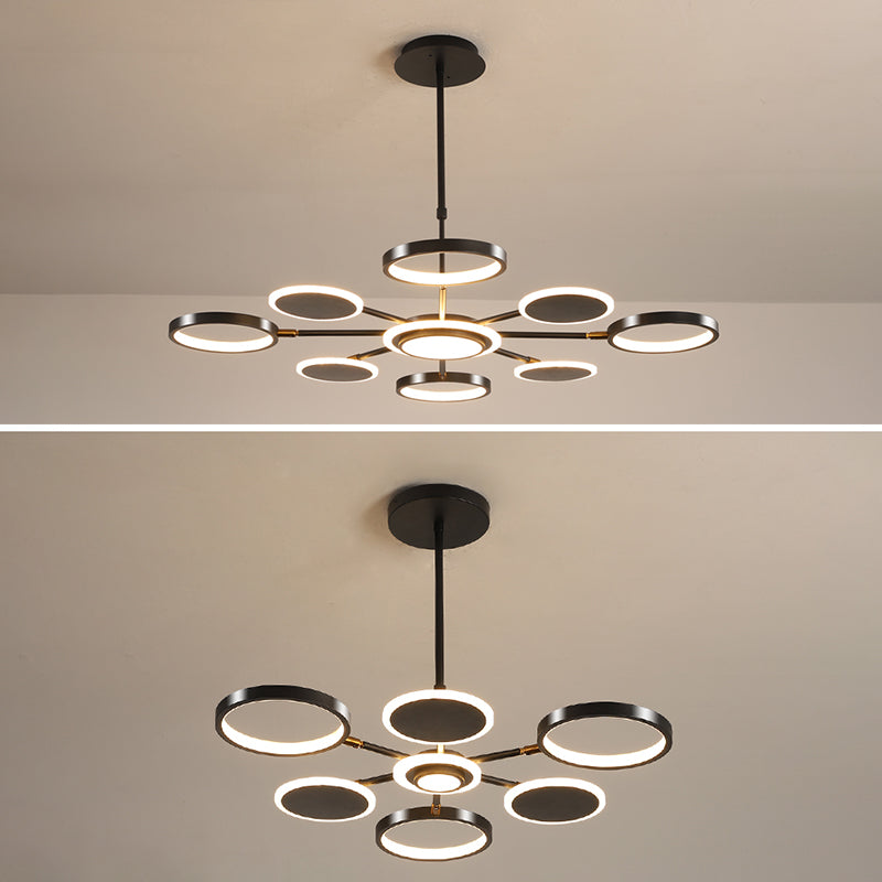 Accesorio de iluminación colgante de círculo acrílico Estilo moderno LED Black Hanging Chandelier