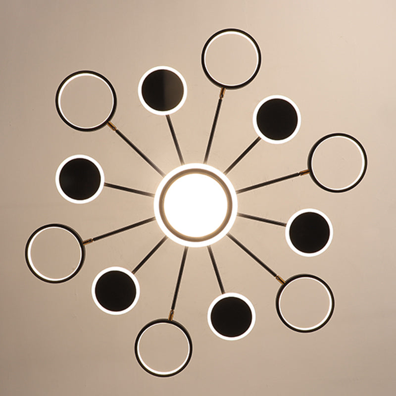 Accesorio de iluminación colgante de círculo acrílico Estilo moderno LED Black Hanging Chandelier