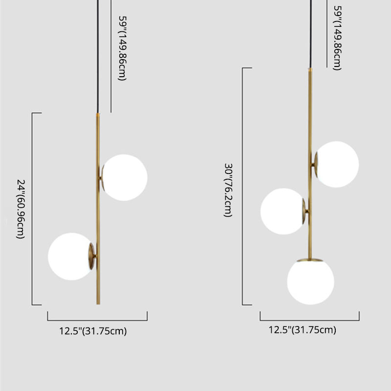 Modern Minimalist Linear Chandelier Light Fixture Spherical Frosted Glass Ceiling Chandelier in Gold