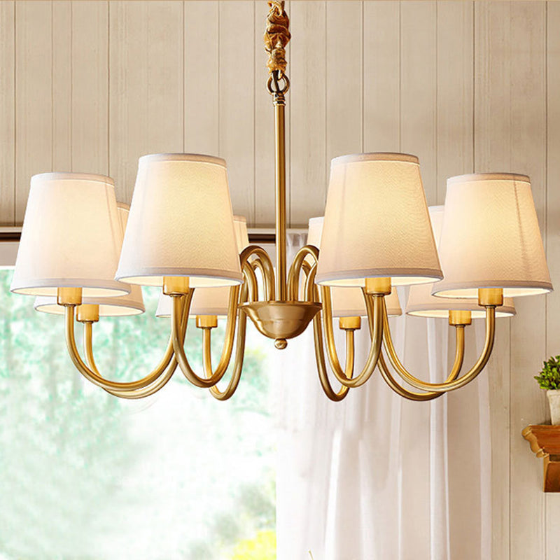 Post-Modern Gold Curving Hanging Chandelier Light Conical Fabric Ceiling Chandelier for Living Room