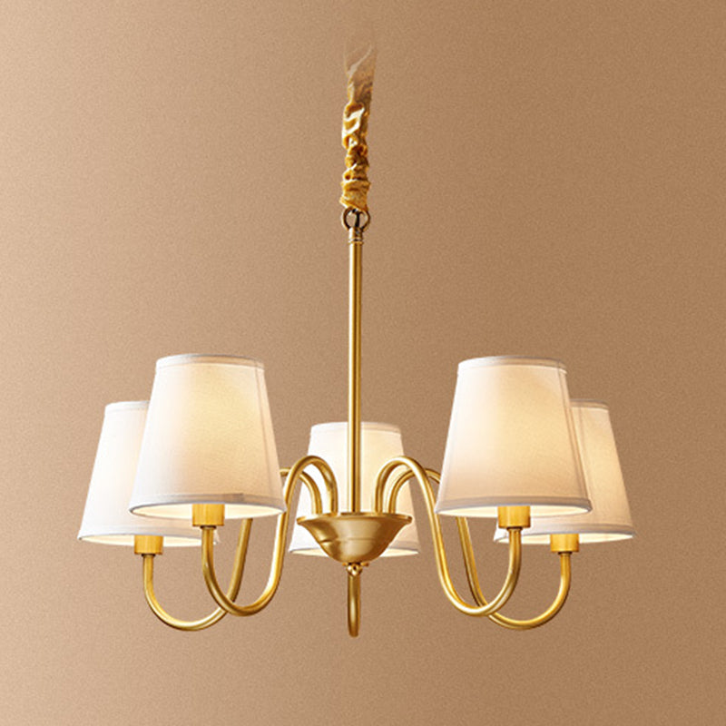 Post-Modern Gold Curving Hanging Chandelier Light Conical Fabric Ceiling Chandelier for Living Room