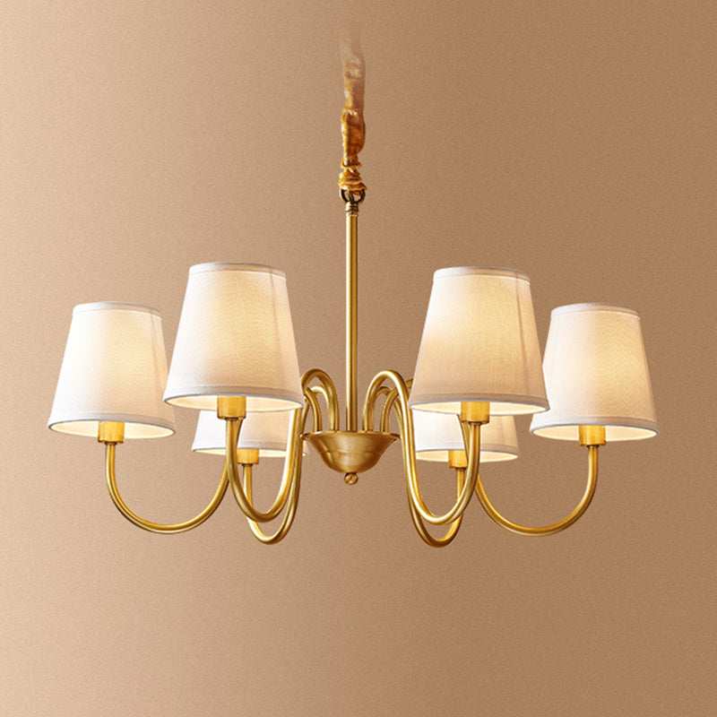 Post-Modern Gold Curving Hanging Chandelier Light Conical Fabric Ceiling Chandelier for Living Room