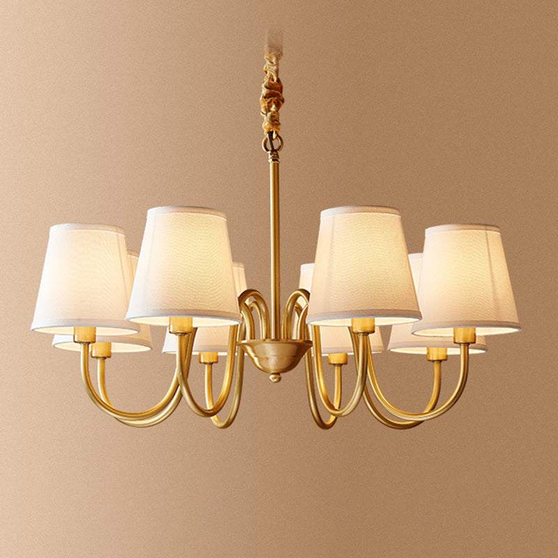 Post-Modern Gold Curving Hanging Chandelier Light Conical Fabric Ceiling Chandelier for Living Room