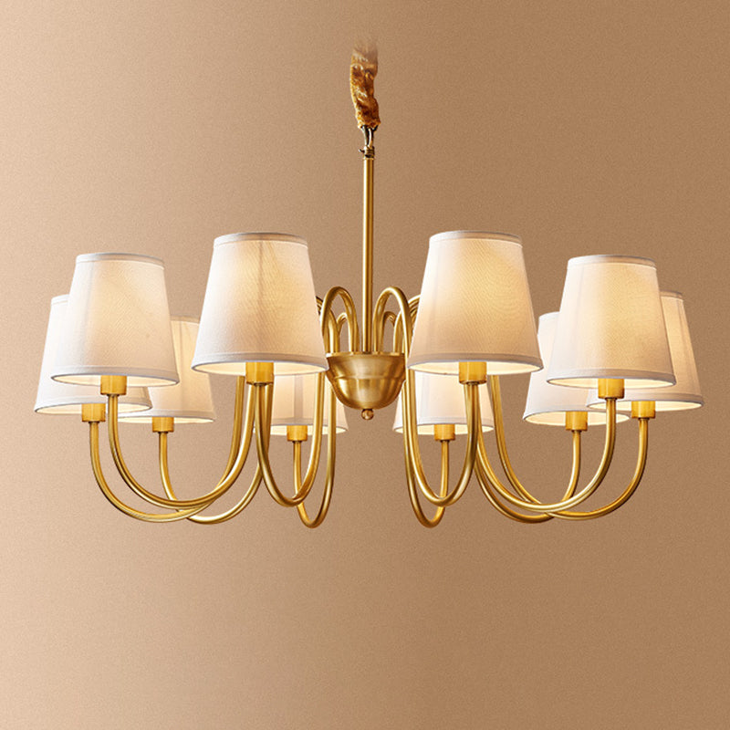 Post-Modern Gold Curving Hanging Chandelier Light Conical Fabric Ceiling Chandelier for Living Room