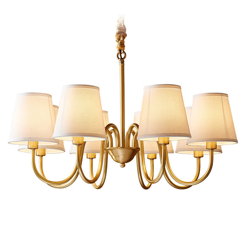 Post-Modern Gold Curving Hanging Chandelier Light Conical Fabric Ceiling Chandelier for Living Room