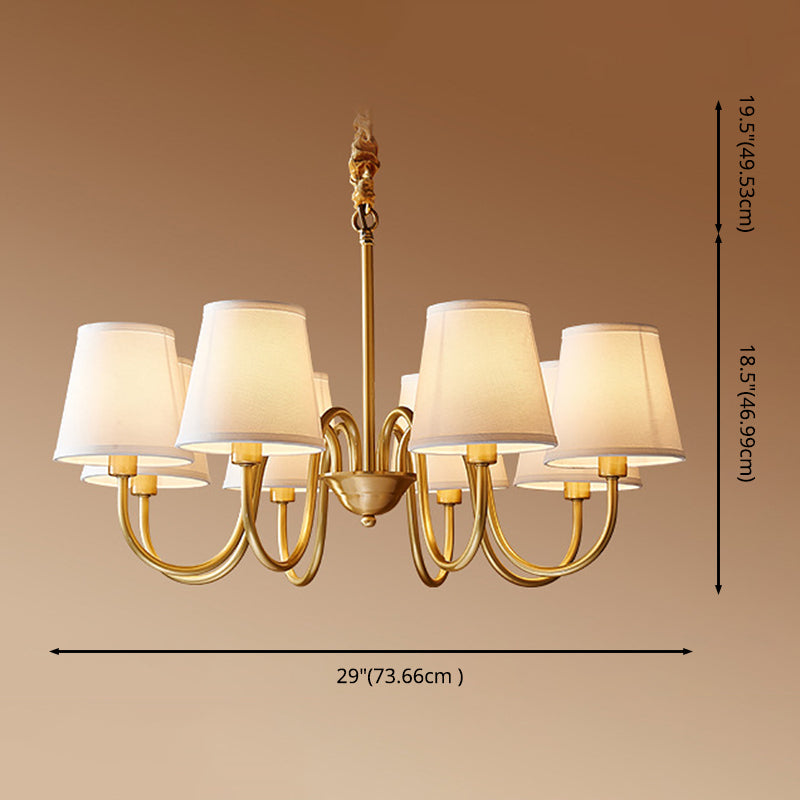 Post-Modern Gold Curving Hanging Chandelier Light Conical Fabric Ceiling Chandelier for Living Room