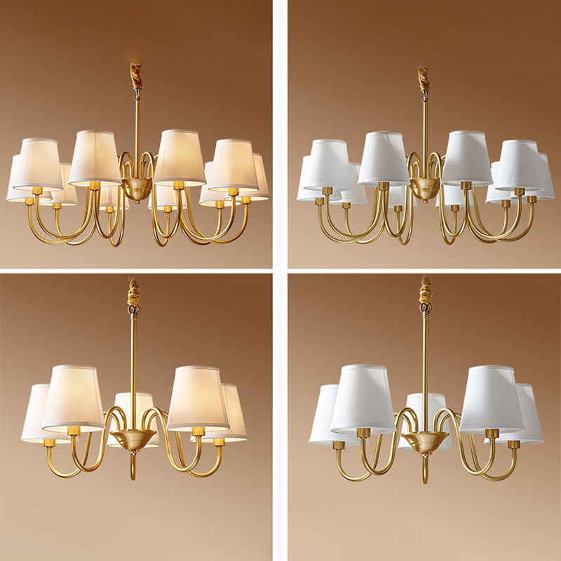 Post-Modern Gold Curving Hanging Chandelier Light Conical Fabric Ceiling Chandelier for Living Room