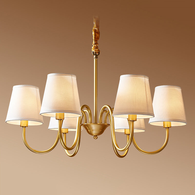 Post-Modern Gold Curving Hanging Chandelier Light Conical Fabric Ceiling Chandelier for Living Room