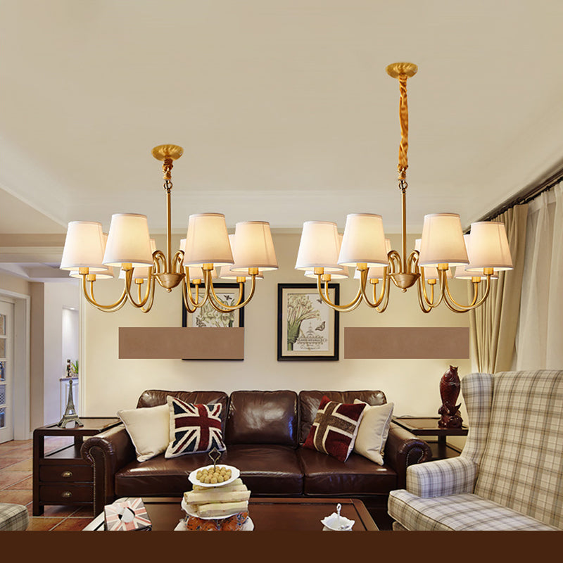 Post-Modern Gold Curving Hanging Chandelier Light Conical Fabric Ceiling Chandelier for Living Room