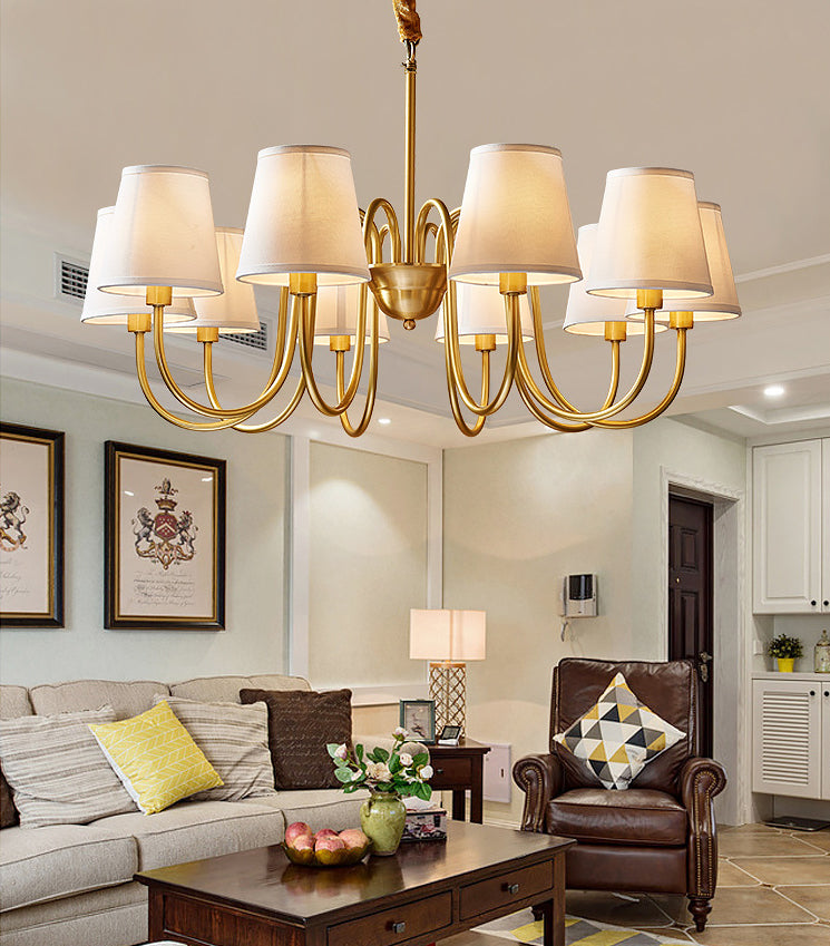 Post-Modern Gold Curving Hanging Chandelier Light Conical Fabric Ceiling Chandelier for Living Room