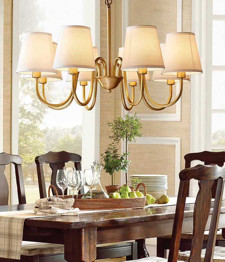 Post-Modern Gold Curving Hanging Chandelier Light Conical Fabric Ceiling Chandelier for Living Room