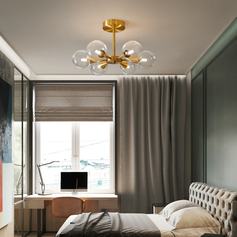 Candelera de estrella estelar posmoderna Candelera de techo de techo de sombra de vidrio claro en oro para sala de estar