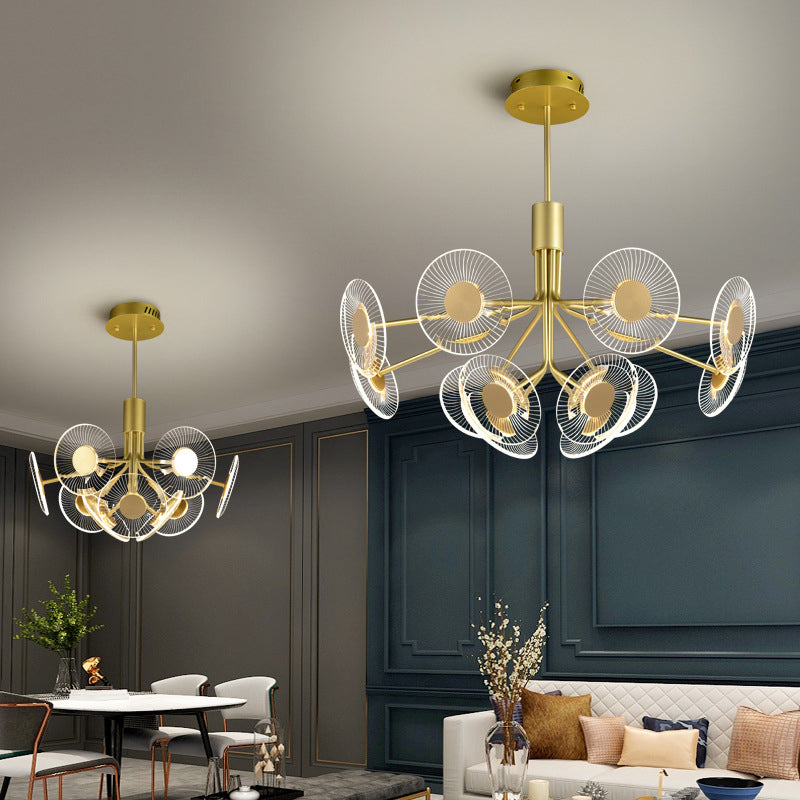 Gold Radial Chandelier Lamp Postmodern LED Acrylic Suspension Light for Living Room