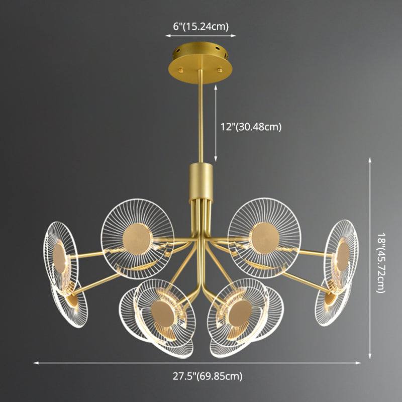 Gold Radial Chandelier Lamp Postmodern LED Acrylic Suspension Light for Living Room