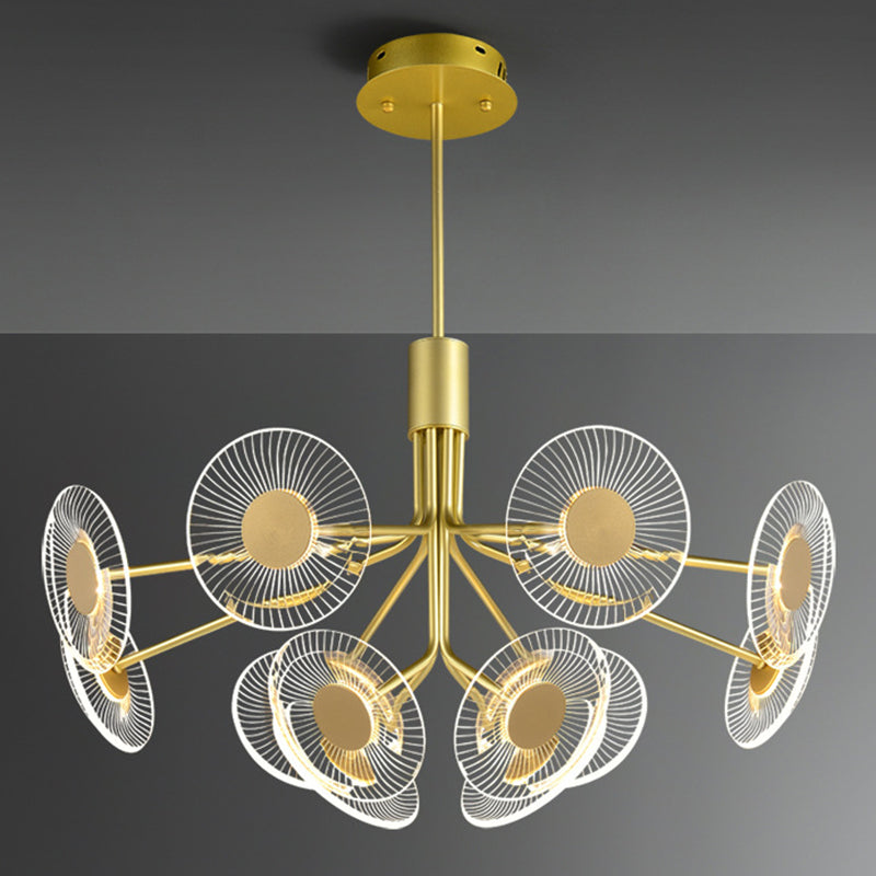 Gold Radial Chandelier Lamp Postmodern LED Acrylic Suspension Light for Living Room