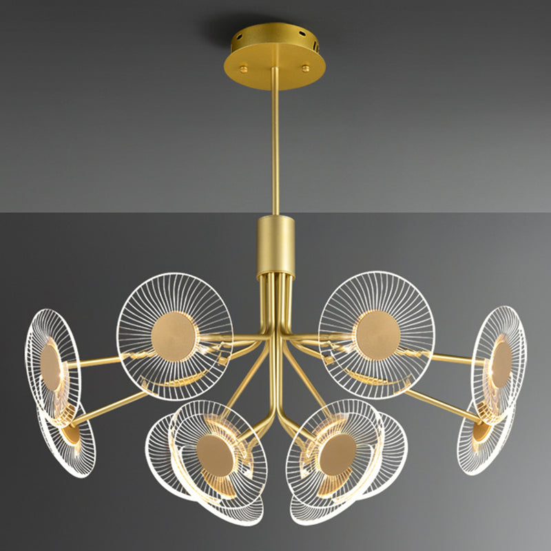 Gold Radial Chandelier Lamp Postmodern LED Acrylic Suspension Light for Living Room