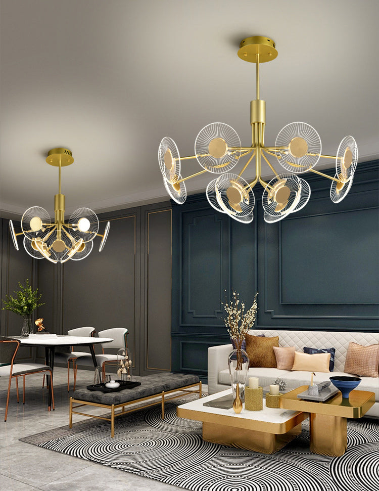 Gold Radial Chandelier Lamp Postmodern LED Acrylic Suspension Light for Living Room