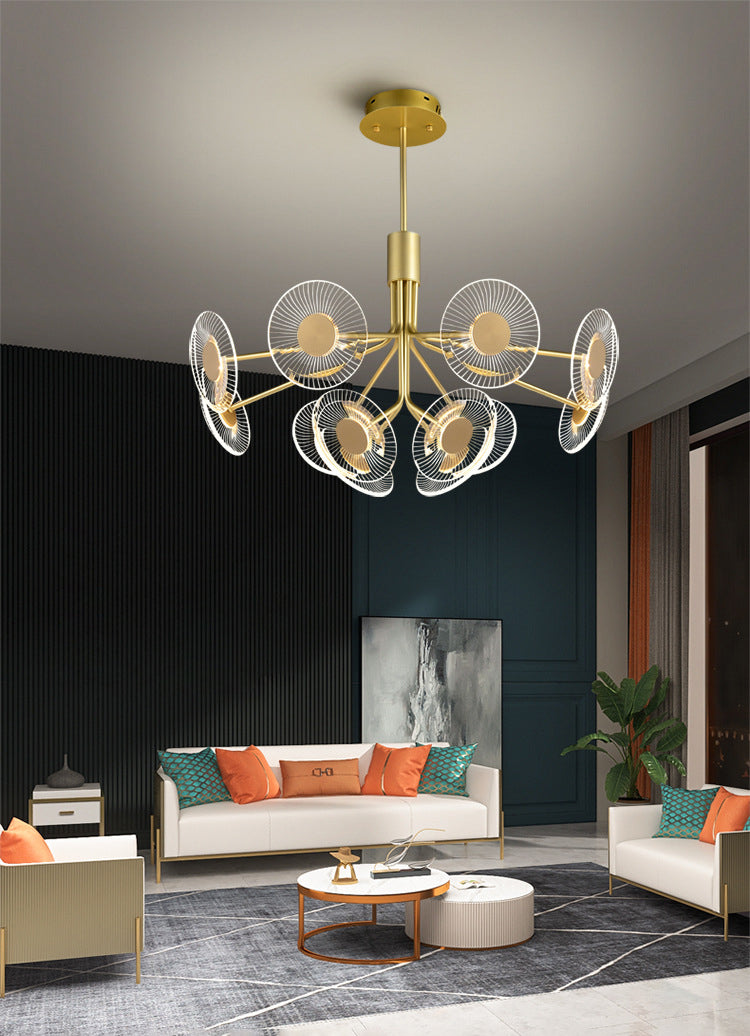 Gold Radial Chandelier Lamp Postmodern LED Acrylic Suspension Light for Living Room