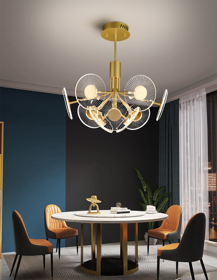 Gold Radial Chandelier Lamp Postmodern LED Acrylic Suspension Light for Living Room