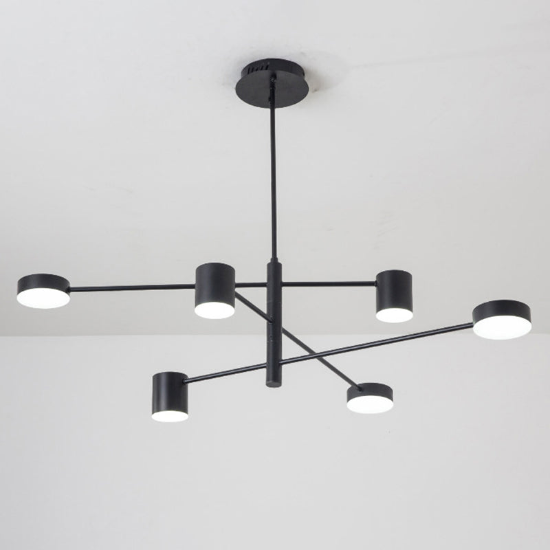 Black Metal Linear Hanging Chandelier Light Modern Drum Shade LED Ceiling Chandelier for Living Room