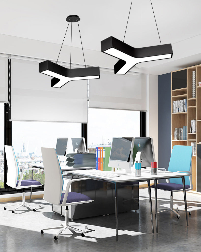 Y-Shape Pendant Light Fixture Modern Style Metal LED Office Hanging Pendant Light in Black