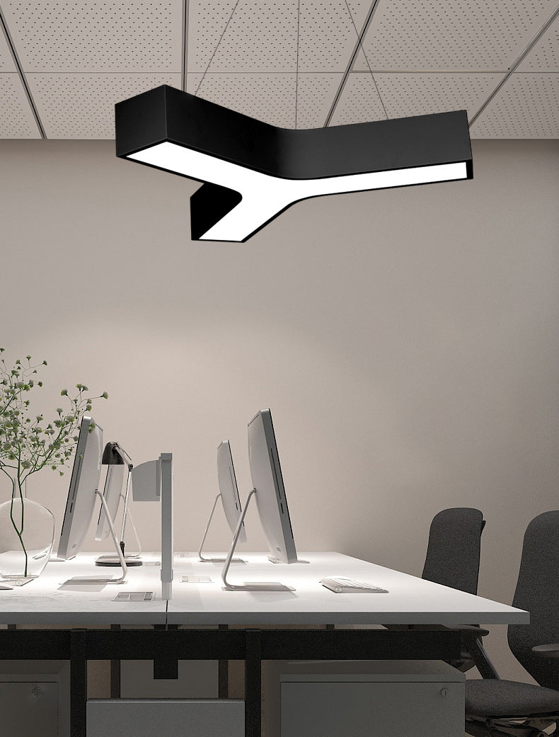 Y-Shape Pendant Light Fixture Modern Style Metal LED Office Hanging Pendant Light in Black