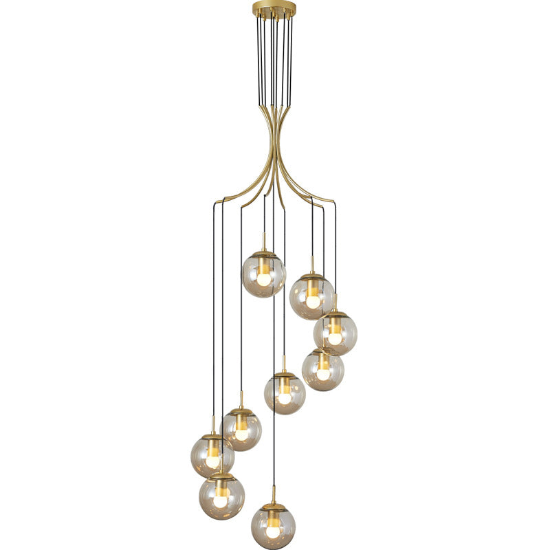 Modern Minimalist Multiple Globe Shade Pendant Light Gold Metal Long Hanging Lamp for Living Room