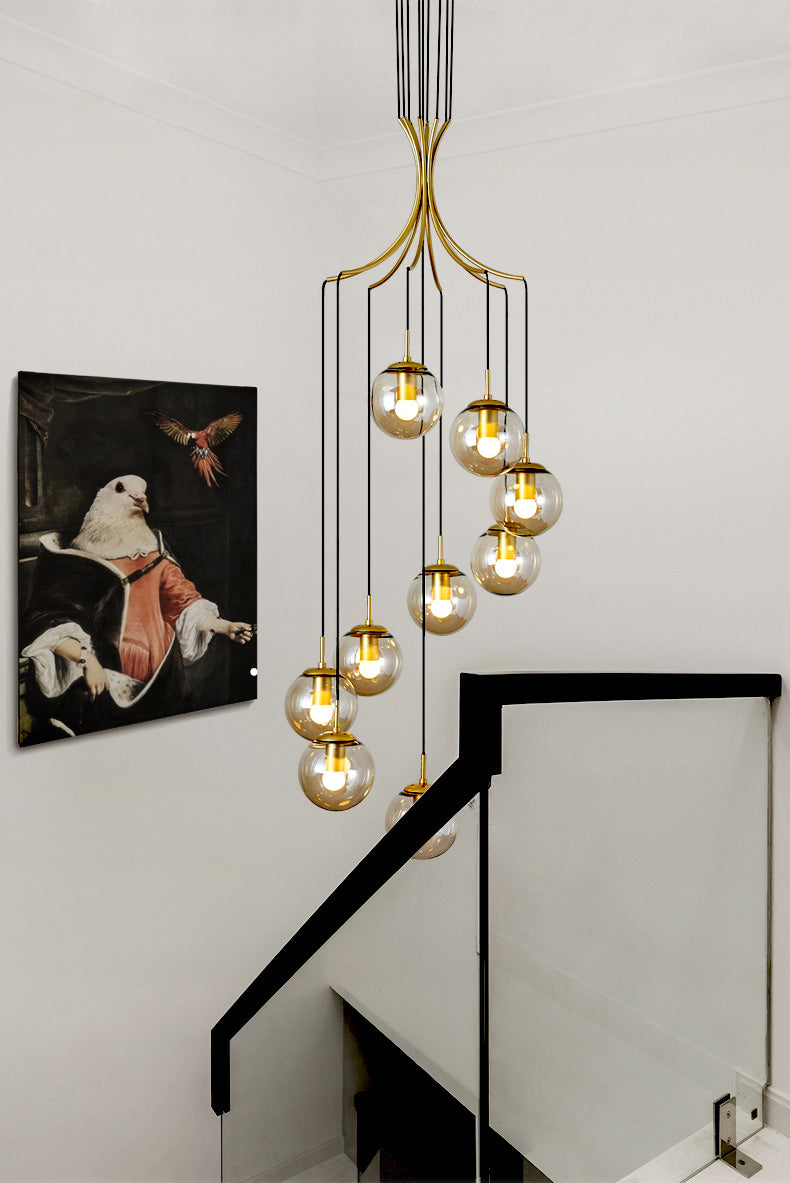 Modern Minimalist Multiple Globe Shade Pendant Light Gold Metal Long Hanging Lamp for Living Room