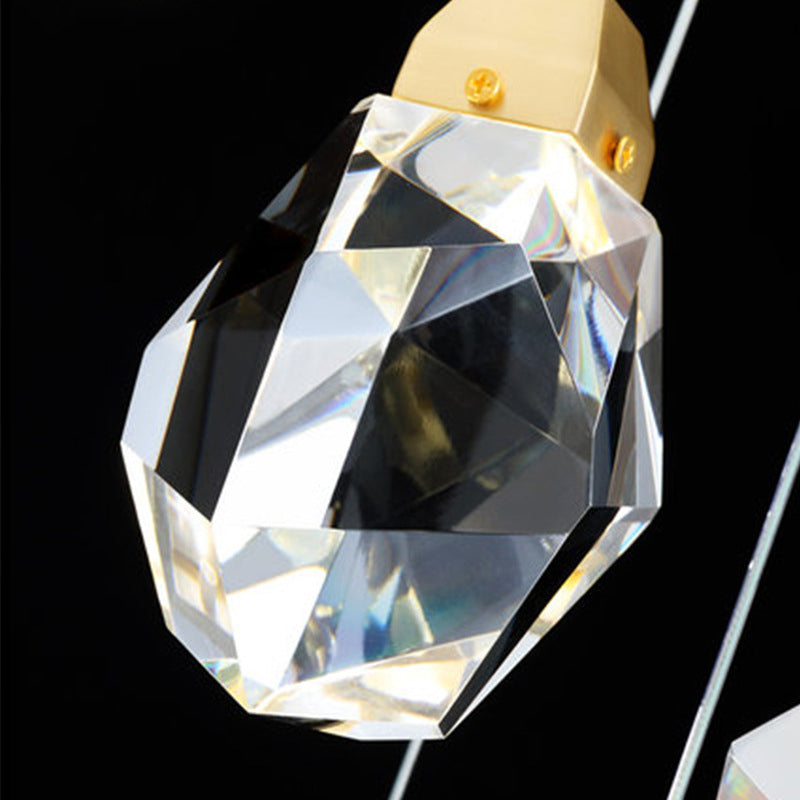 Block Shaped Stairs Multi-Pendant Crystal 7 Lights Postmodern Suspension Lamp in Brass