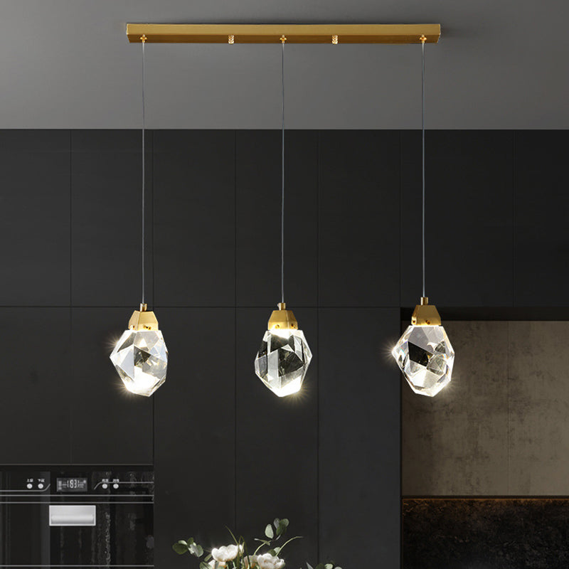 Block Shaped Stairs Multi-Pendant Crystal 7 Lights Postmodern Suspension Lamp in Brass