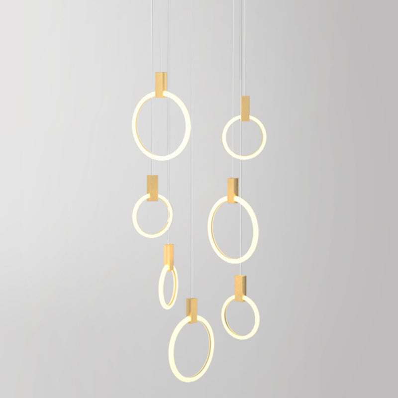 Duplex LED Multiple Hanging Light Simple Style Brass Ceiling Light with Ring Acrylic Shade