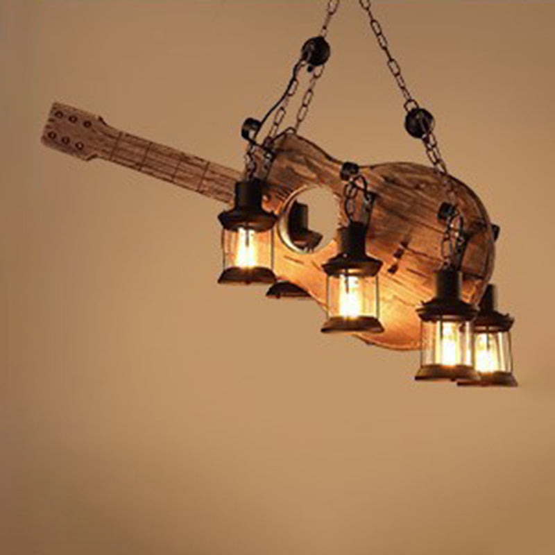 Cylindrical Pendant Industrial Wood Ceiling Pendant with Hanging Chain for Bar