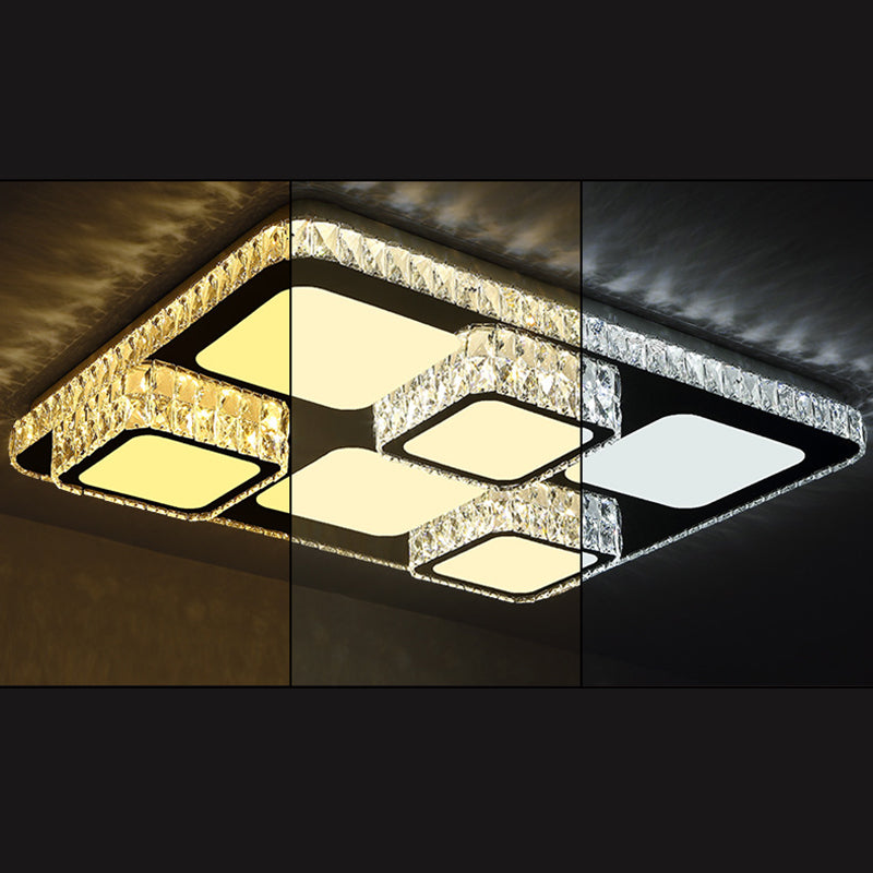 Rettangolare Soffitto Montato Lampada Contemporary Crystal Family Room LED Flush Light in Chrome